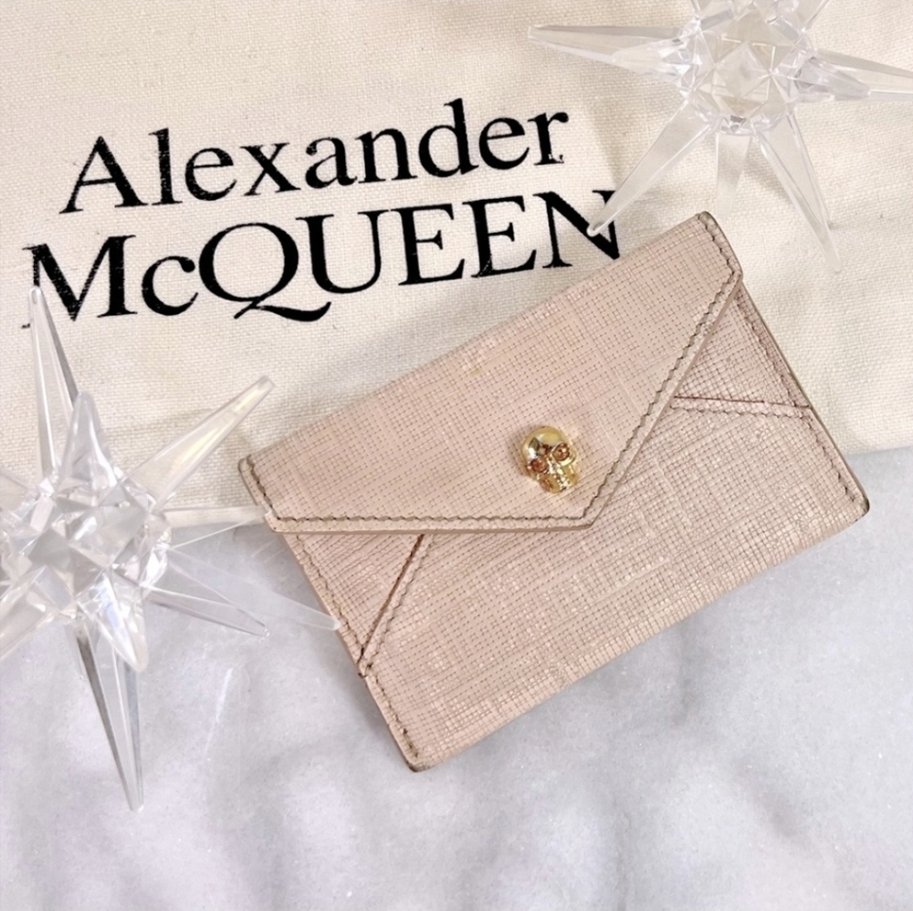 Alexander McQueen Crystal Skull Pale Pink Tweed Envelope Style Card Holder